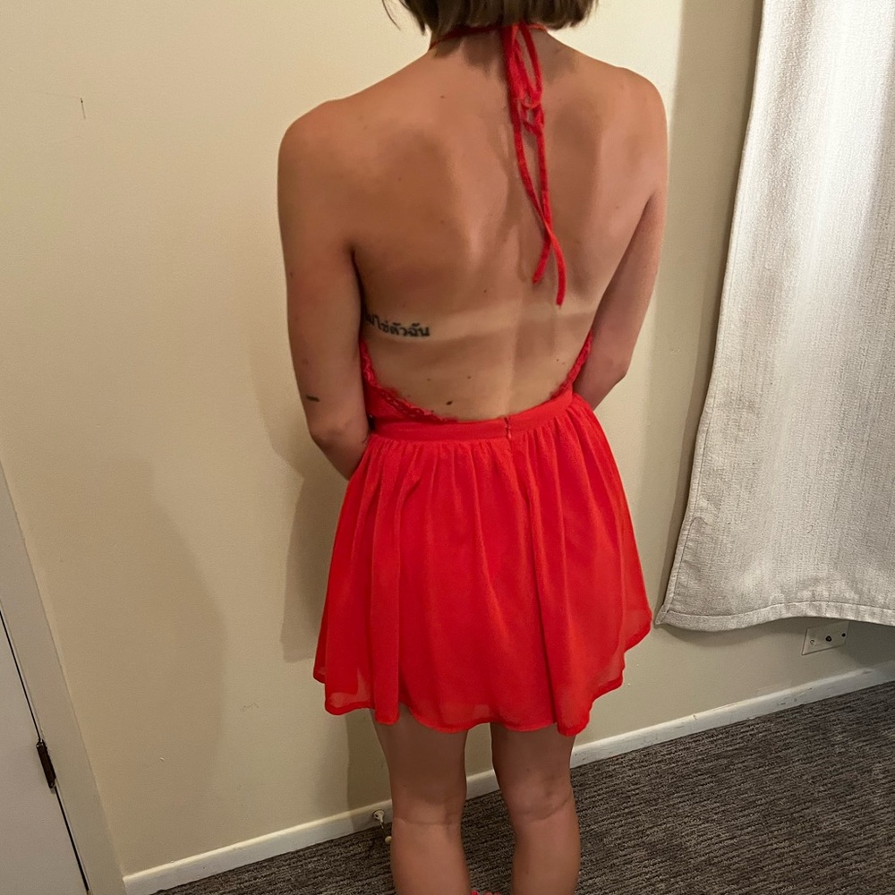 Red romper halter dress